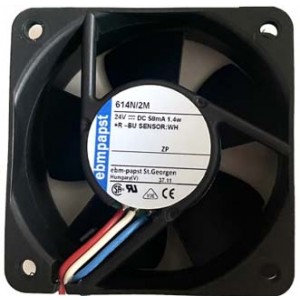 Ebmpapst 614N/2M 24V 58mA 1.4W 3wires Cooling Fan